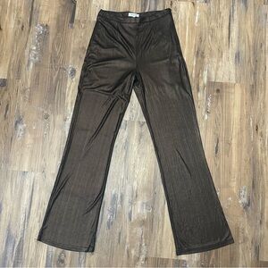 Brown Bronze Metallic High Waist Flare Pants